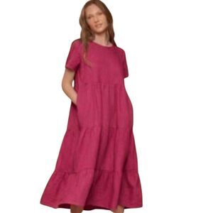 Tradlands Linen Blend Tiered Shift Dress M